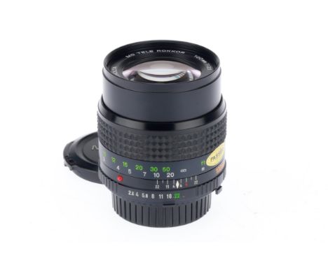A Minolta f/2.5 100mm MD Tele-Rokkor Lens black, serial number 1215335, black, barrel VG, optics VG.