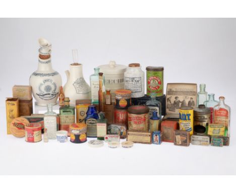A Large Collection of Medical Tins, Packaging &amp; Inhalers, including various tins for medicines and pills, ceramic inhaler