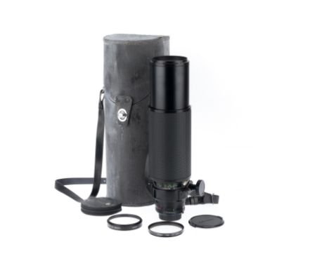 A Minolta MD Zoom Rokkor-X f/8 100-500mm Lens, black, serial number 1201078, barrel VG, optics G with light haze, with caps, 