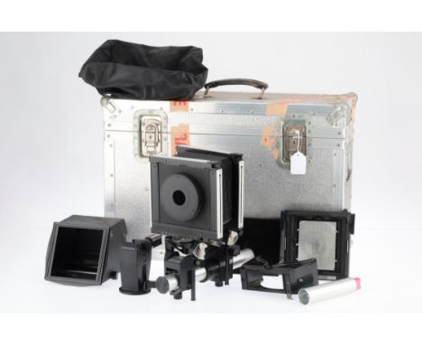 A Sinar F 4x5 Large Format Camera, monorail in G condition, bellows in G-VG condition, focussing screen in G condition, also 