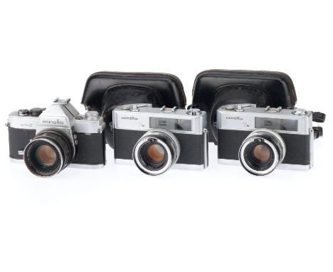 A Pair of Minolta Hi-Matic 7s Rangefinder Cameras, comprising 836449, silver, body G, shutter not opening, advances and tries