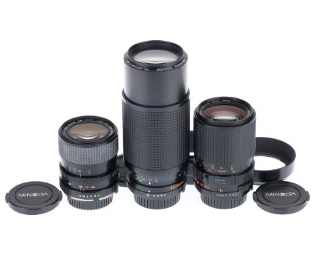 A Group of Minolta Zoom Lenses, comprising a MD Zoom f/3.5-4.8 28-70mm, a MD Zoom f/3.5-4.5 35-105mm, and a Zoom Rokkor f/4.5