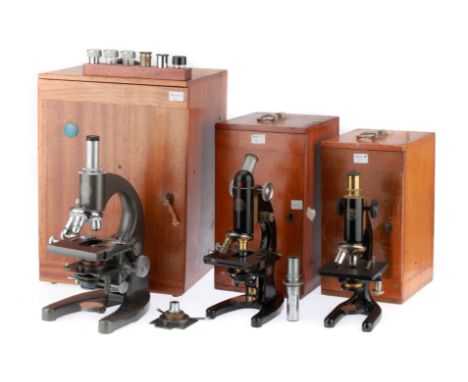 Collection of 3 Microscopes By Baker, London Collection of 3 Microscopes By Baker, London, including a large microscope in a 