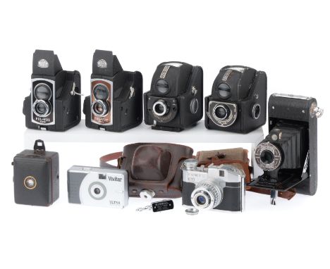 A Mixed Selection of Film Cameras, to include 2off Ross-Ensign Ful-Vue Super, 2off Ensign Ful-Vue, one not usable, a Zeiss Ik