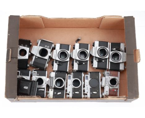 A Tray of German and Soviet Cameras, to include Praktica, Kiev, Zorki and others, all have issues, for parts or repair.