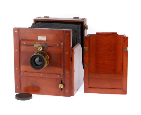 Mahogany &amp; Brass Half plate Tailboard Camera, English, c.1880, label for 'Army &amp; Navy Stores, London' of typical cons