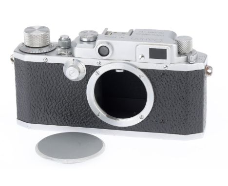 A Canon IIB 35mm Rangefinder Camera Body, silver, serial number 30268, body G, shutter working, light marks to bottom plate, 