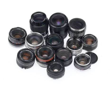 A Selection of Japanese Camera Lenses, to include examples by Canon, Nikon, Yashica and others, most have issues, for parts o