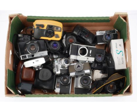 A Selection of Various Cameras, including Fujifilm FF-700, Canon AF35M, Olympus Trip, Praktica B200 and more, all have some s