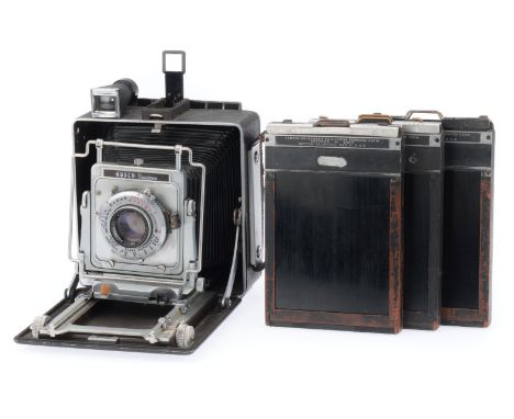 A Busch Pressman 4x5 Model D Large Format Camera, black, serial number D109580, opens and folds correctly, fitted with a Koda