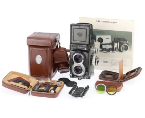 A Rolleiflex T Medium Format TLR Camera, grey, serial number 2156700, body VG, shutter working, meter responding to light, se