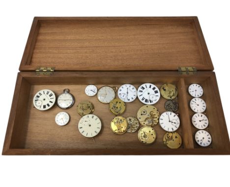 A box containing two pocket watches by Mathey-tissot and Favre-Leuba, together with approx.20 various pocket watch movements 