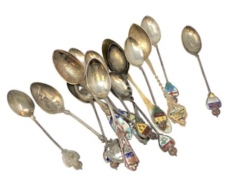 Canadian silver and enamel spoons for Quebec, Montreal, British Columbia, Wolverhampton Exhibition 1902, some scenic and high