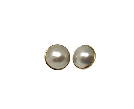 A pair of yellow gold mounted mabe pearl earrings CONDITION REPORT: One lacks post fitting to reverse. 