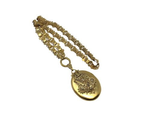 An antique yellow metal pearl and diamond locket and necklace, 38.1g.