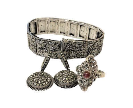 A silver bracelet, ring etc 