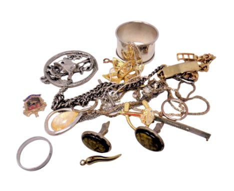 A small quantity of costume jewellery, napkin ring, identity bracelet etc  