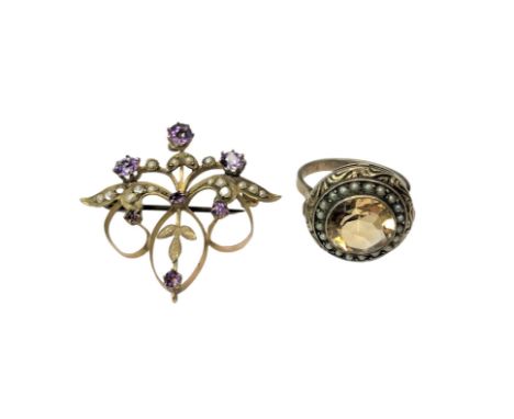 A 9ct gold brooch together with a vintage ring  