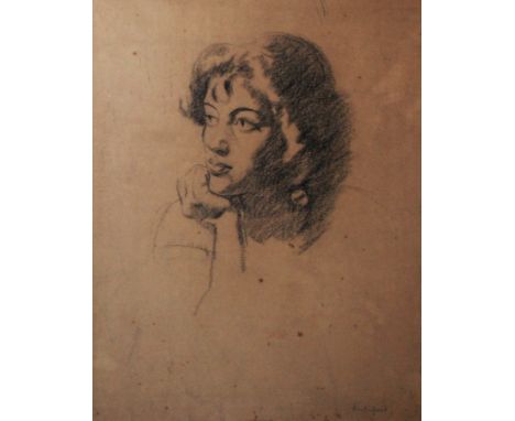 HARRY RUTHERFORD (1903 - 1985) CHARCOAL DRAWING ON BUFF PAPER Portrait of a lady Signed 17" x 13" (43 x 33cm) Mounted but unf