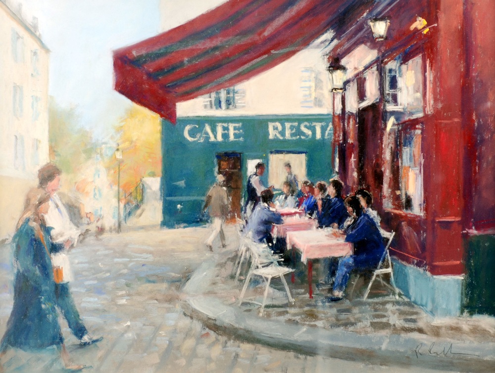 BOB RICHARDSON (1938) PASTEL DRAWING French street cafe scene Signed ...