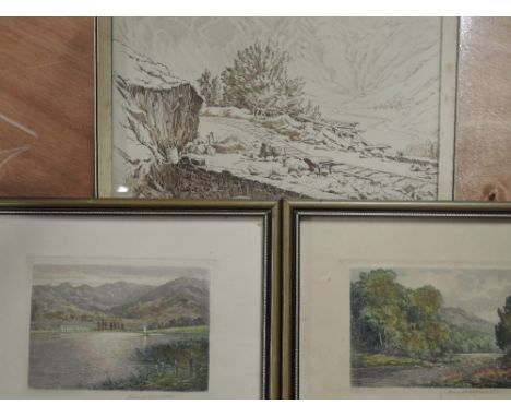 Rowbotham, (19th/20th century), after, a pair of prints, Lakeland landscapes, signed, 8 x 11cm, mounted framed and glazed, 16