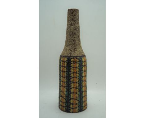 A 1960s vintage B Hossy Aldo Londi style Italian pottery bottle vase in a known Bitossi decor, 38.5cm