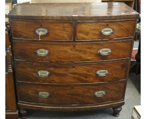 A 19th century mahogany bow front chest of drawers, comprising two short over three long drawers, 107cm x 107cm x 51cm