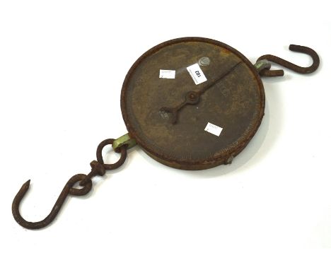 A vintage set of Salter meat scales, weighing up to 100lb in weight