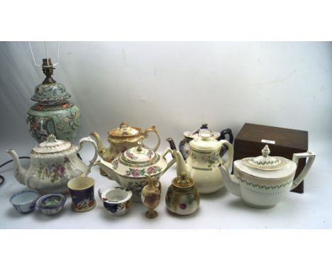 A collection of Royal Worcester and other ceramics, including teapots, satsuma bowls, a chinoiserie lamp base and more, toget