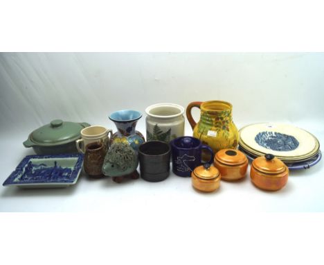 An assortment of 20th century ceramics, including Poole pottery plates, a Staffordshire vase and more