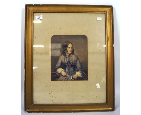 A 19th century watercolour portrait of a lady, possibly Emily Bronte, framed and glazed, 24.5cm x 19.5cm