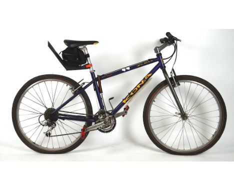 A Kona Kilauea 'race light' push bike, in blue with an adjustable seat, height 92cm