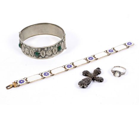 A contemporary Norwegian silver and enamel set bracelet, marked DA, together with a selection of costume jewellery including 