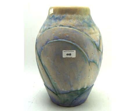 A Denby Ware vase, of bulbous form, glazed in green and blue with a textured effect, stamp and pencil signature to the base, 