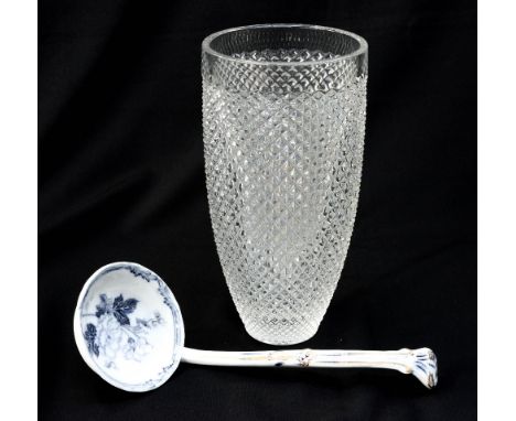 A large 'Nachtmanw' glass vase - etched name to base, together with a blue white pottery ladle (circa 1885) (2) 