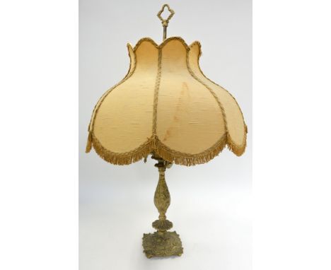 Two glass C1930's ceiling lights, with a table lamp. (3)