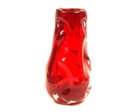 William Wilson and Harry Dyer for Whitefriars, a ruby red knobbly vase, 18cm high