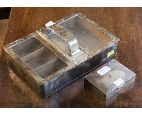 An Elizabeth II sterling silver box cigarette box with engine turned geometric decoration and lined wooden interior, together