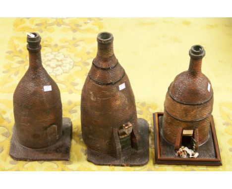 Three model bottle kilns, approx G scale, made from ceramic, used on an outdoor model railway (3)