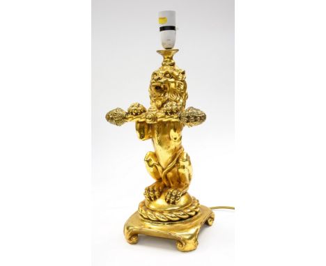 A Twentieth Century gilt wood lion form lamp, height 47 cm 