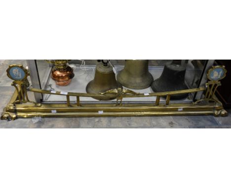 A brass Art Nouveau fire surround unit with two Jasperware plaques 