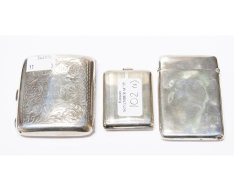 Three silver cases including cigarette case by William Hair Haseler, calling card case and another, 4.8 ozt. (3)