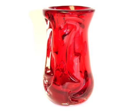 William Wilson and Harry Dyer for Whitefriars, a knobbly ruby glass vase, pattern 9842, 20cm high