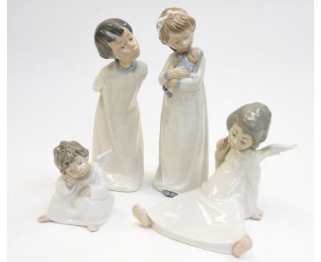 Two Lladro and two Nao figures including Two Little Angels 