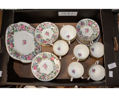 A Crown Staffordshire floral pattern tea service for twelve settings.