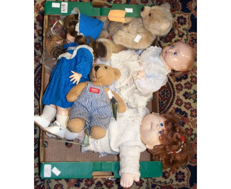 An English 1950/60s 'Mama' doll, a Horseman doll fabric body, plastic head and limbs, a Cabbage Patch doll; together with a l