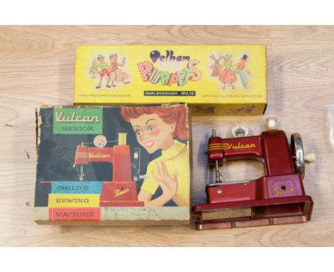 Pelham Puppet (Dutch Girl), Vulcan Senior child's sewing machine, both boxed.