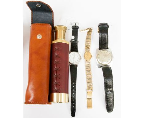 A Tissot Viso date Seastar seven stainless steel case watch, together with a gold plated H Samuel ladies bracelet watch and a
