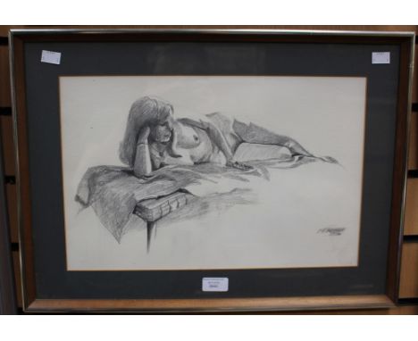 Morris Kelsey, a pencil sketch depicting a young nude lady in a relaxed pose, signed and dated 1976 to lower right, mounted a