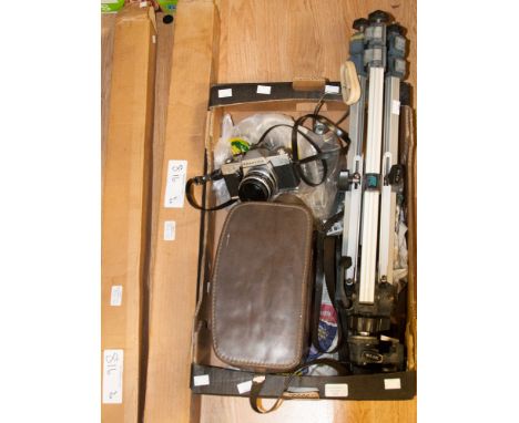 A camera case containing three Praktica cameras, models LTL 3, a PL novaI FX and a B200 electronic; together with a selection